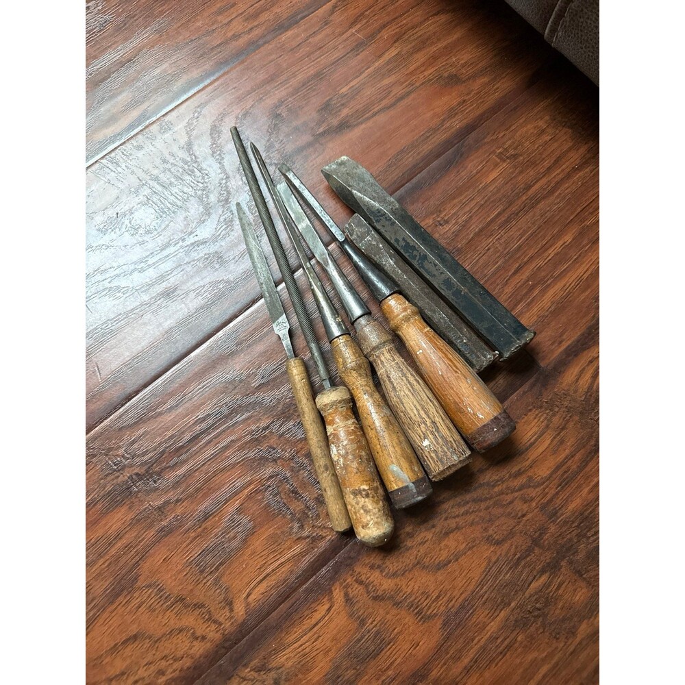 Vintage File & Chisel Lot Wood Handle Hand Tools Blacksmith Machinist Metalworki